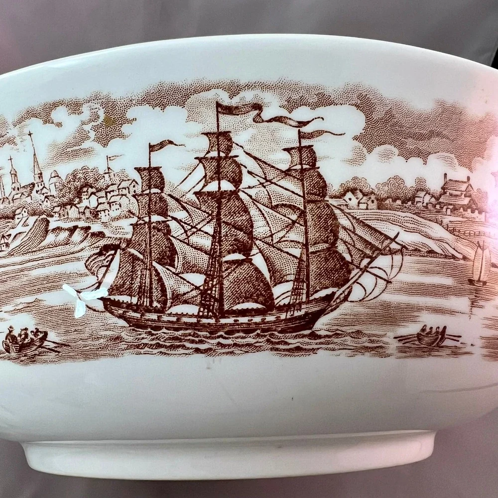 Alfred Meakin Fair Winds Bowl 10in Brown Excellent Historical Maritime
